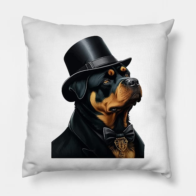 Rottweiler Funny Top Hat Pillow by K3rst