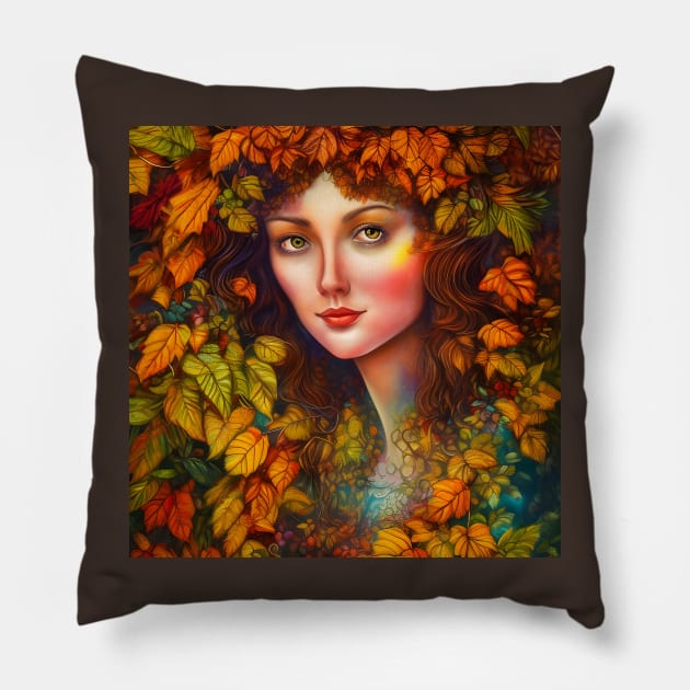 Autumnal Equinox Beautiful Woman Surrounded By Autumn Leaves Pillow by Chance Two Designs