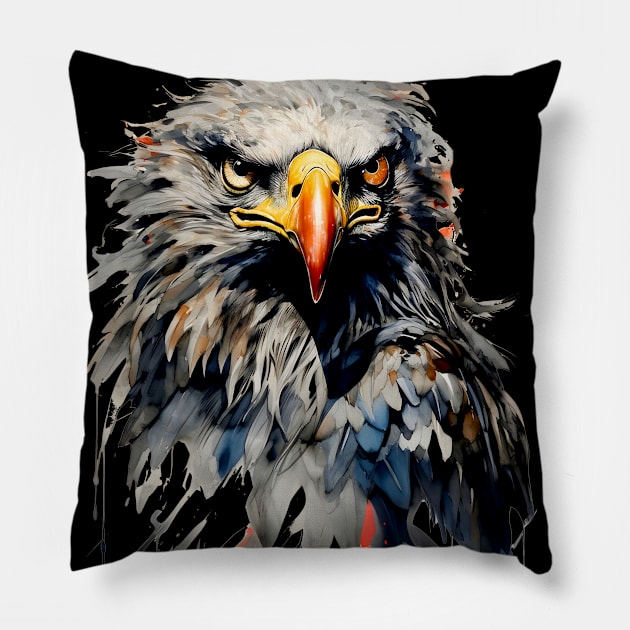 American Eagle: Never Act Like Prey on a Dark Background Pillow by Puff Sumo