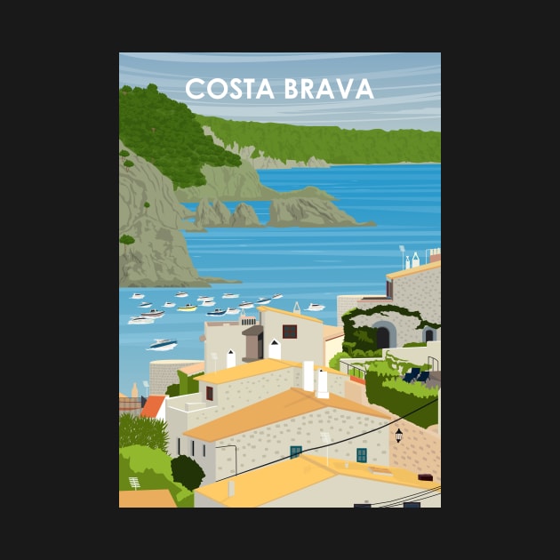 Costa Brava Spain Vintage Minimal Retro Travel Poster by jornvanhezik