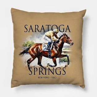 Saratoga Springs Horse Racing Pillow