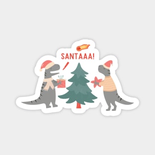 Dinosaur Santa Christmas Magnet