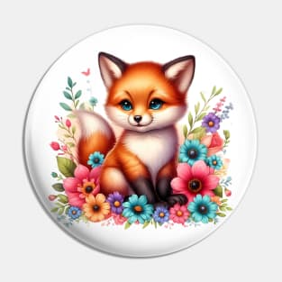 A red fox decorated with beautiful colorful flowers. Pin