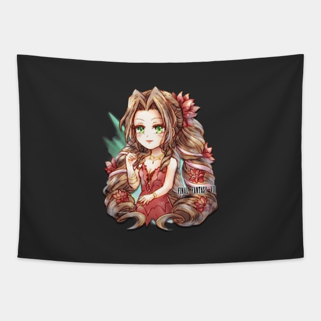 Final Fantasy 7 Remake Aerith Red Dress Tapestry by candypiggy