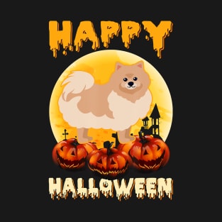 Pomeranian Happy Halloween Dog Scary Moon Costumes T-Shirt