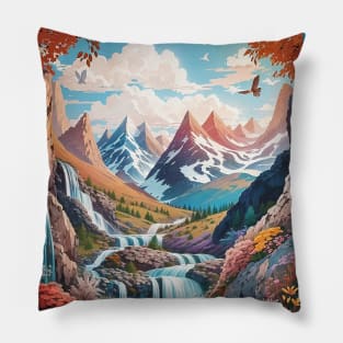 Forest mountains illustration Pillow