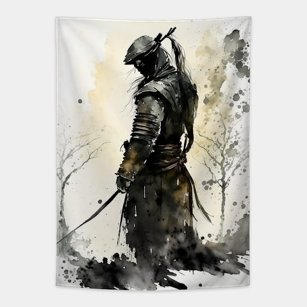 Silent Shadow: The Black Japanese Ninja Tapestry by MaitionDesigns 