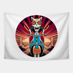 Cat on vespa Tapestry