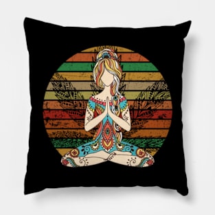 yoga hippie girl vintage Pillow