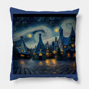 Starry Night Over Hogsmeade Village Pillow