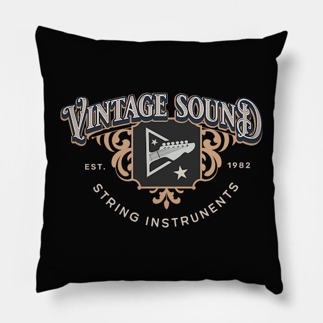 Vintage Sound Guitar Logo Pillow by bert englefield 