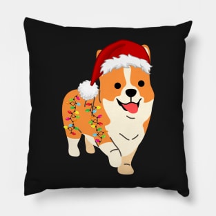 Corgi Holiday Christmas Light - Funny Corgi Lights Christmas in Santa Hat Holiday Santa Pillow