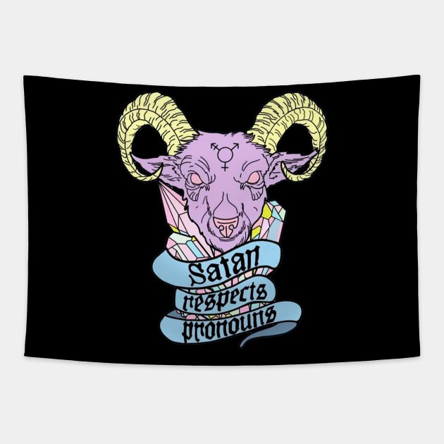 satan respects pronouns Tapestry by vintage-corner