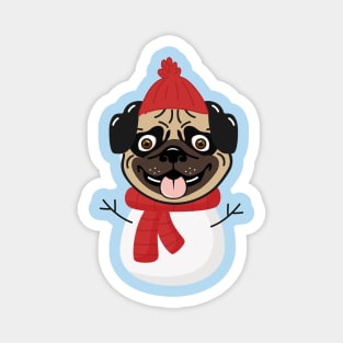 Snowpug (Snowman Pug) Dog Head with Winter Clothes Magnet