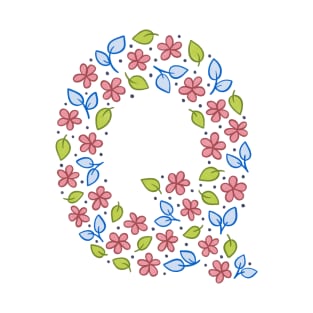 Floral Monogram Letter Q - pink and blue T-Shirt