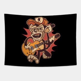 Retro Chimpanzee Guitar Player Graphic Tapestry