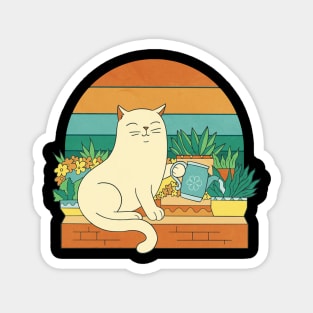 Cute cat watering plants Magnet