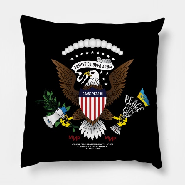 Ukrainian-American Eagle armistice over arms Ukraine Flag | Great Seal of the United States Peace sign Pillow by Vive Hive Atelier