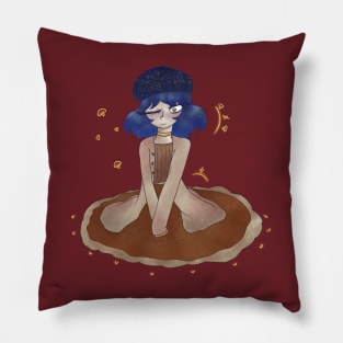 Whimsigoth Cottagecore Blue Mushroom Girl Pillow