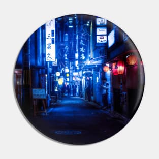 Japan Kyoto street - blue cyberpunk sci fi neon vintage 80s Pin