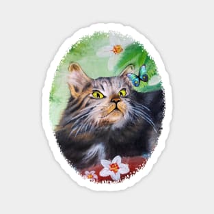 Cat Playful Portrait and Butterfly Magnet