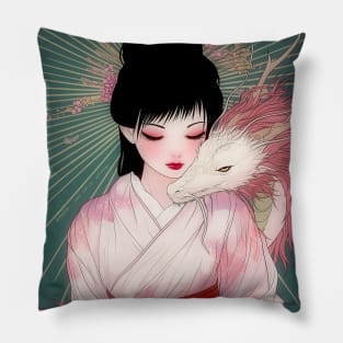 Geisha and white dragon 94009 Pillow