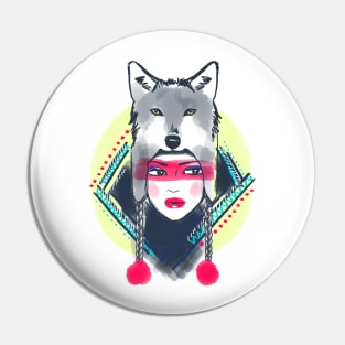 Girl with wolf hat Pin