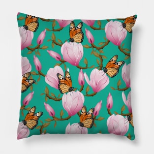 Magnolia Flowers With Butterflies Pillow