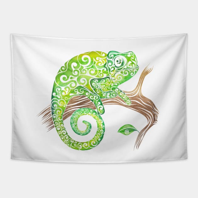 Swirly Chameleon Tapestry by VectorInk