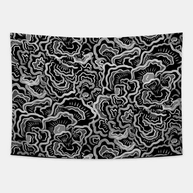 Black and White Mushroom Texture Tapestry by Carolina Díaz