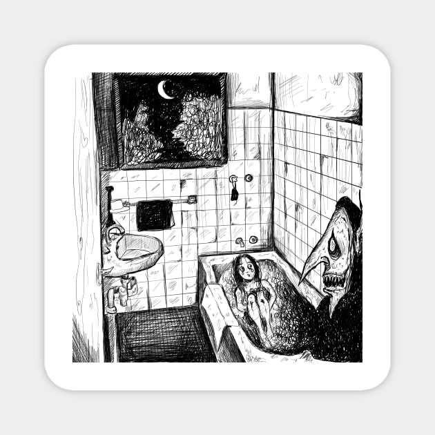 The monster in the bathroom Magnet by DemoNero