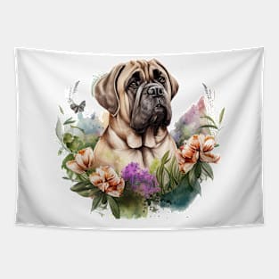 Bull Mastiff Floral Tapestry