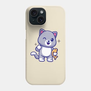 Cute Cat Holding Fish With Thumb Up Cartoon Phone Case