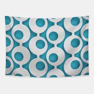 Mid-Century Circles Pattern on Blue Tapestry