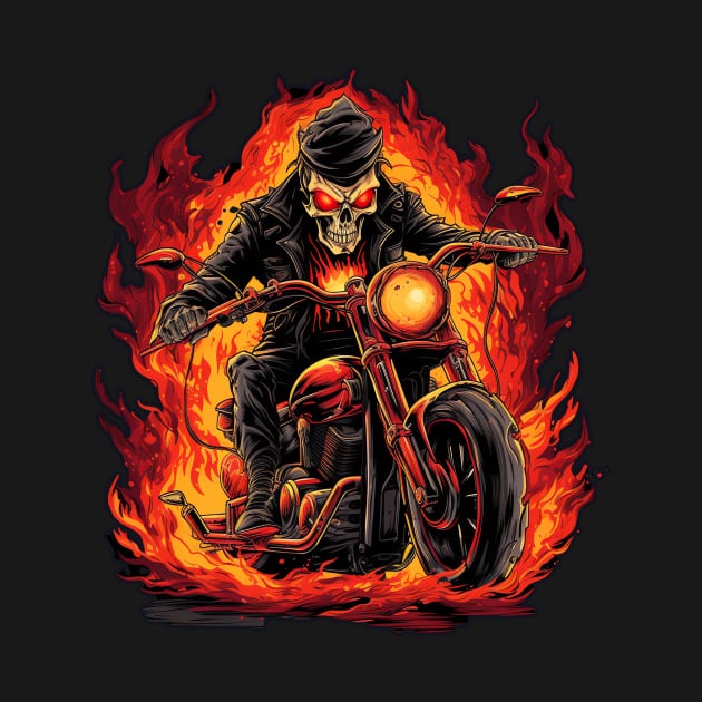 Skull Fire Retro Motorcycle Vintage by Nenok