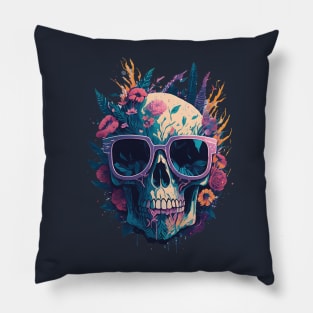 Floral Graffiti Vintage Painting Skull Pillow