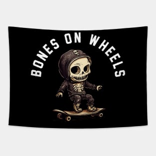 Skeleton Skateboarder - Bones On Wheels (White Lettering) Tapestry