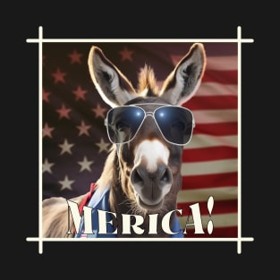 Funny Patriotic Donkey MERICA! Happy Birthday America! T-Shirt