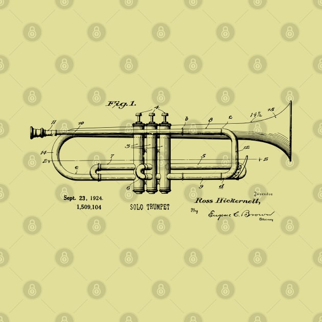 Trumpet Player Gift - 1924 Vintage Trumpet Patent Print by MadebyDesign