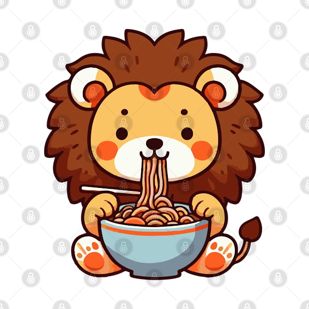 Cute lion eat Ramen by fikriamrullah