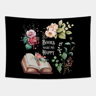 Books make me happy flower motif Tapestry