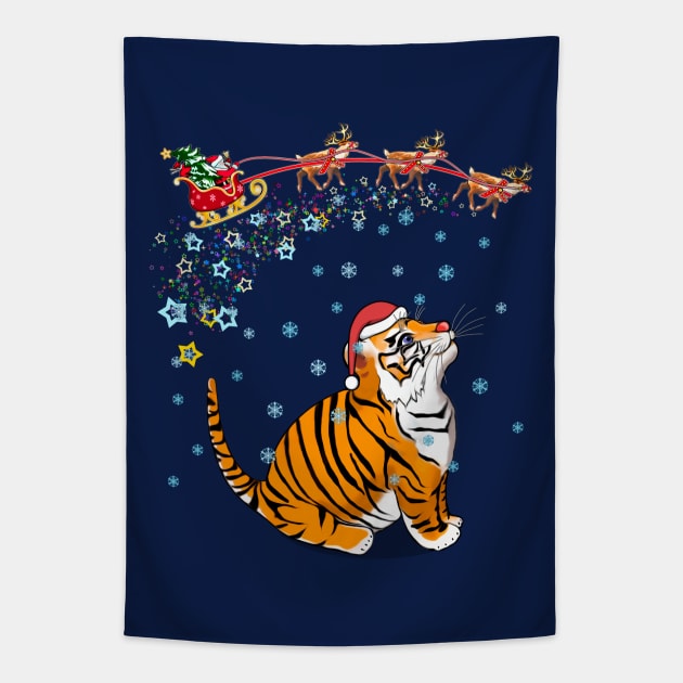 Christmas little tiger and Santa/ Year of the Tiger /New Year 2022/ Tiger 2022 Tapestry by SafSafStore