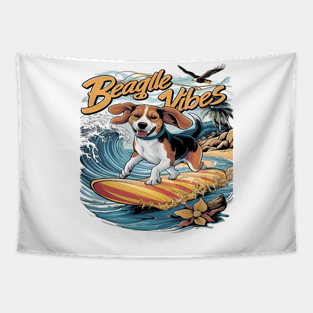 Majestic Beagle Conquers the Wave Surfing Tapestry by coollooks