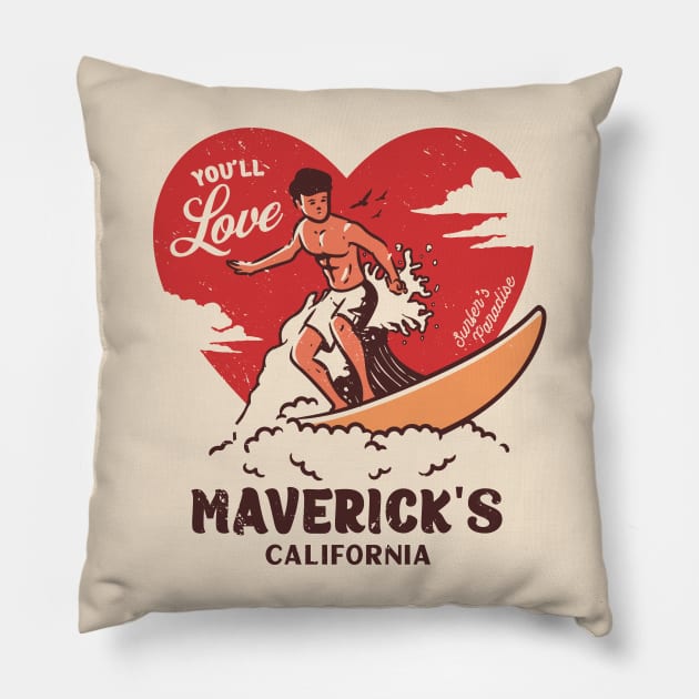 Vintage Surfing You'll Love Maverick's Beach, California // Retro Surfer's Paradise Pillow by Now Boarding