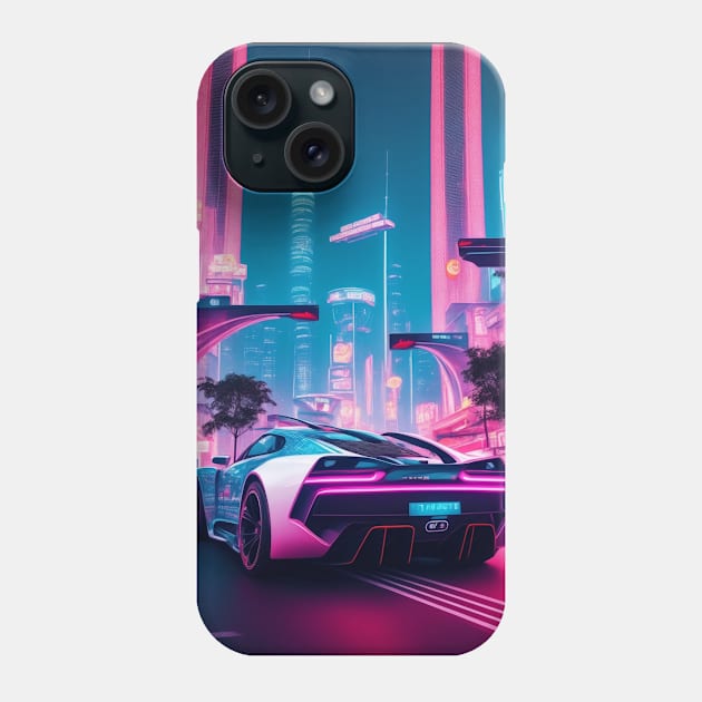 Dark Neon Sports Car in Asian Neon City Phone Case by star trek fanart and more