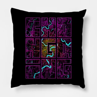 Chongqing, China City Map Typography - Neon Pillow