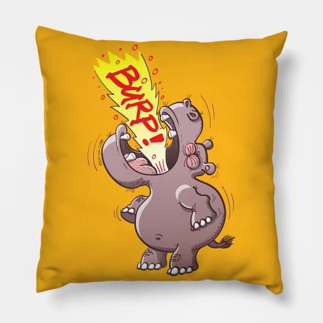 Bold chubby hippopotamus burping loudly with no shame at all Pillow by zooco