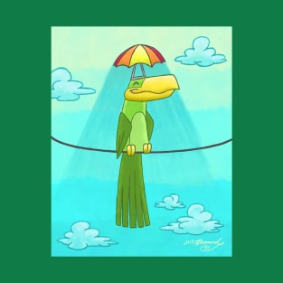 Umbrella Hat Bird Lounging on a Wire T-Shirt