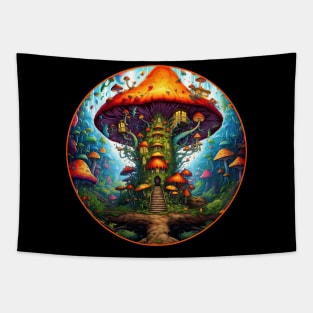 The Happy Mushroom House Tapestry