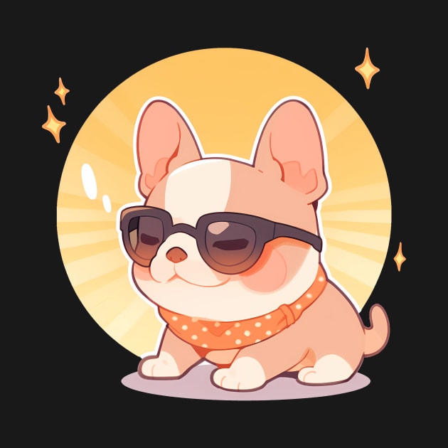 Cute French Bulldog Retro Vibes - Kawaii Bulldog Wearing Glasses by TeeTopiaNovelty